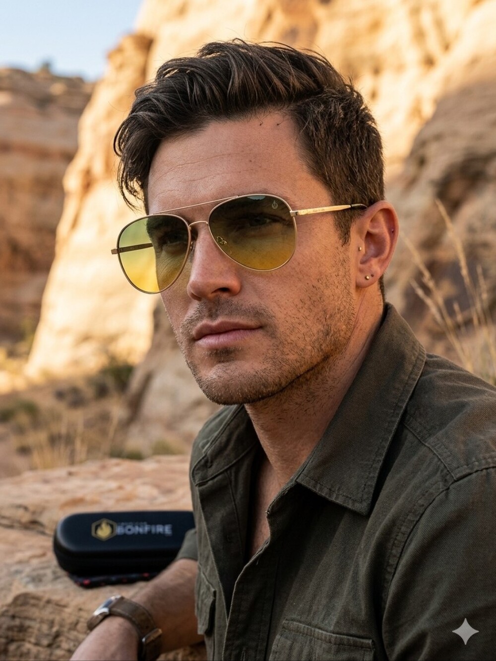 American Bonfire Co. Aviator Sunglasses Old-school Yellow Gold Metal Frame